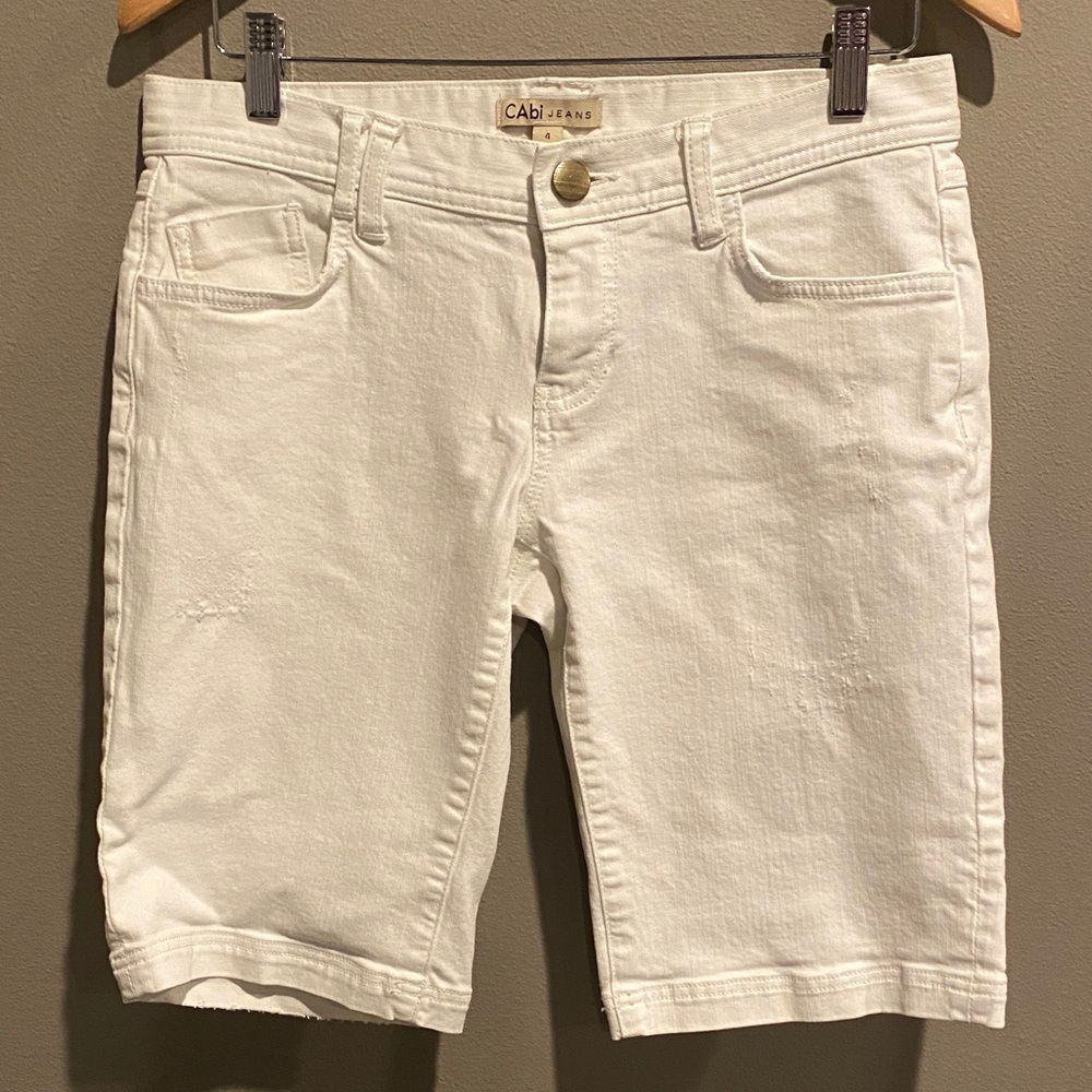 CAbi Women's White Denim Distressed Bermudas
